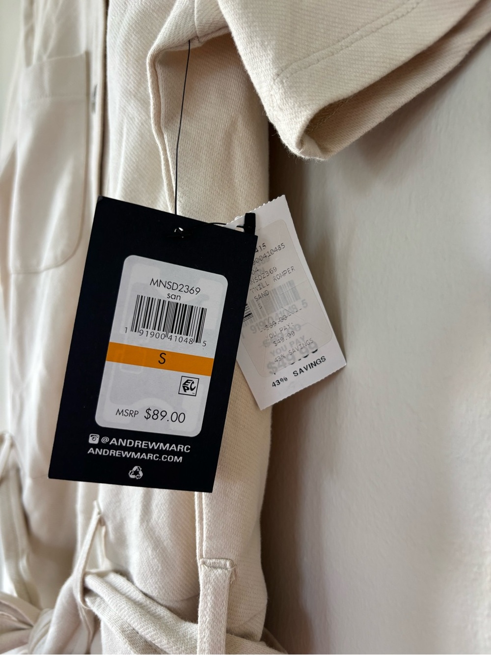 Andrew Marc Twill Romper Women’s Size Size Small Sand Short Sleeve Pockets NEW - Picture 3 of 7